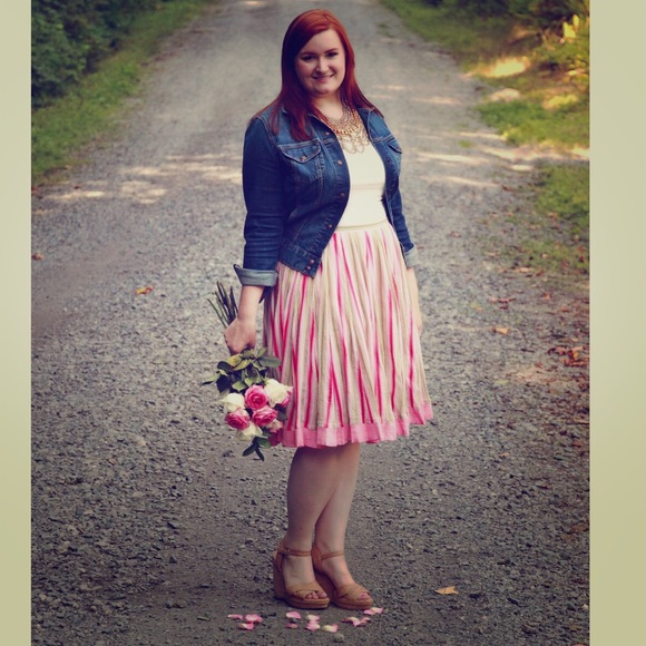 Banana Republic Pink & White Candy Stripe Skirt Sz 12 - Picture 1 of 7